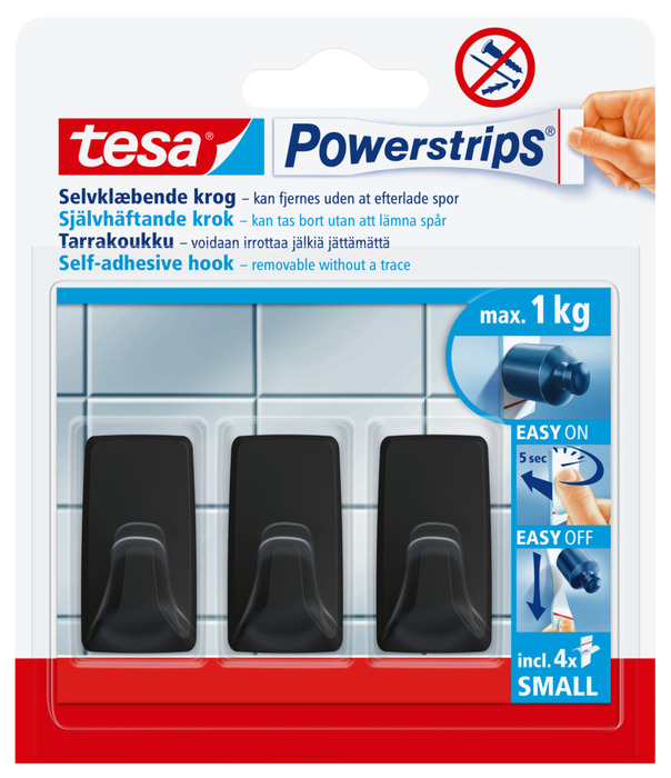 tesa® Powerstrips Kroge Small sort 1 kg - 3 stk.